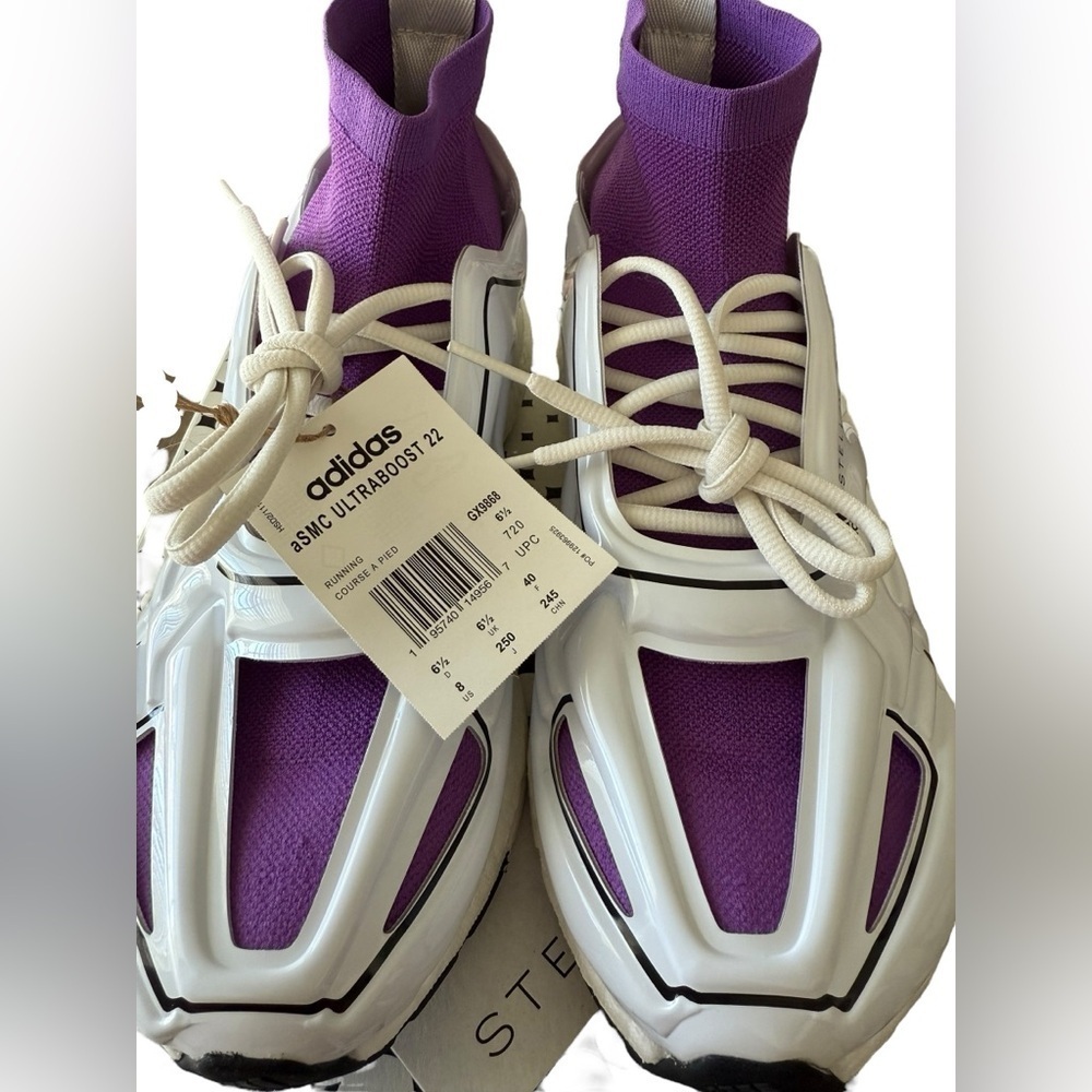 NIB Adidas by Stella McCartney Women’s Ultraboost 22 Running Shoes White/Purple - Picture 8 of 10